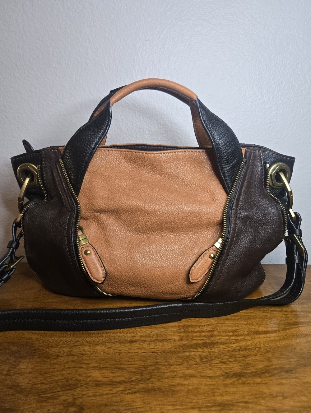 orYANY Multiple Tone Brown and Tan Leather Boho Crossbody Satchel Purse Bag